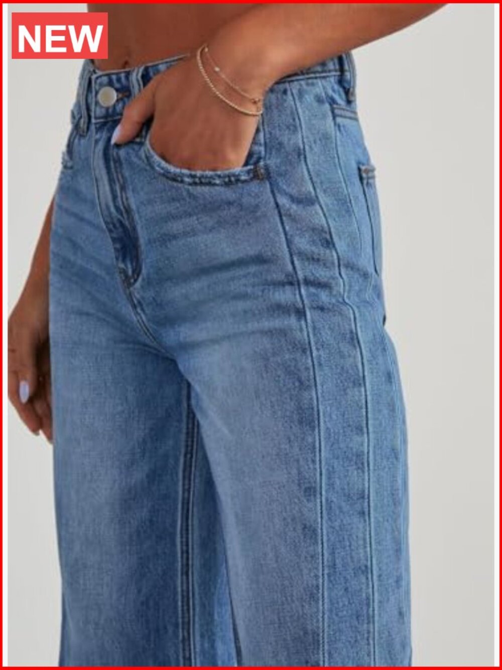 High Waisted Wide Leg Jeans with Raw Hem Stretchy Denim Pants - Picture 4 of 7